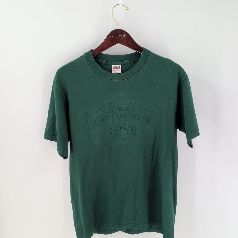 Vintage Anvil Pre-Shrunk San Antonio Embossed Spellout T-Shirt Green Size M